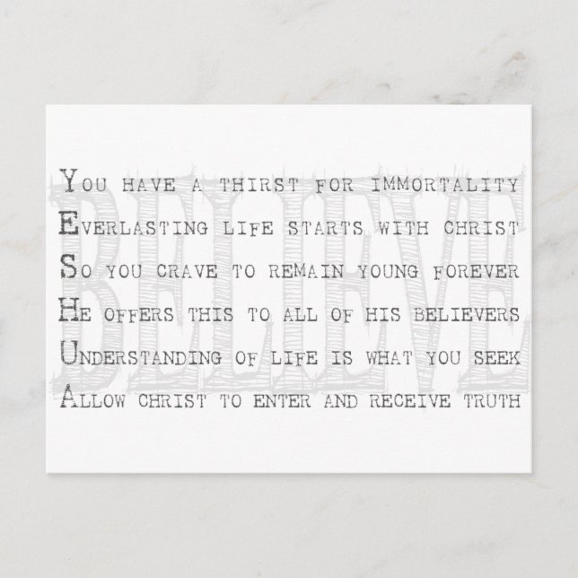 Cartão Postal Acredite em Yeshua. cristão (Frente)