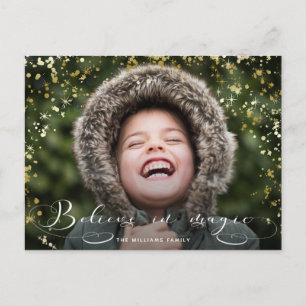 Cartão Postal Acredite na Caligrafia Mágica e em faíscas Dourada