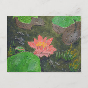 Cartão Postal acrílico na canvas, flor de lírio de água rosa