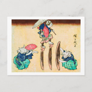 Cartão Postal Acrobat Cat, Hiroshige, Ukiyo-e