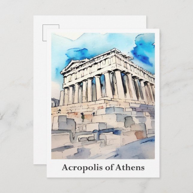 Cartão Postal Acrópole da Grécia de Atenas (Frente/Verso)