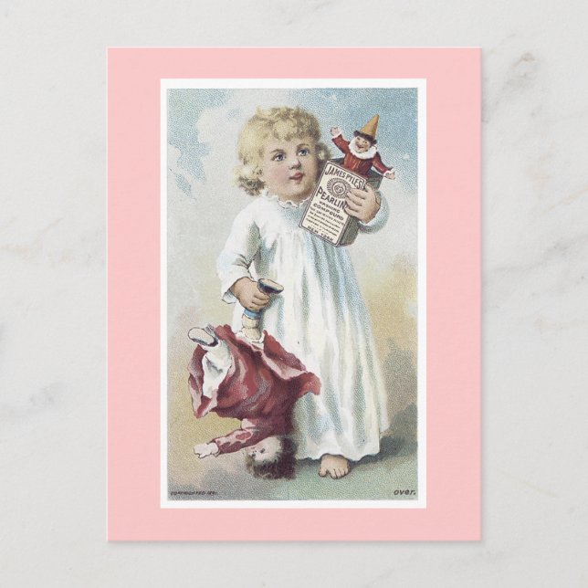 Cartão Postal Ad Label Victorian Baby with her Toys Postcard (Frente)