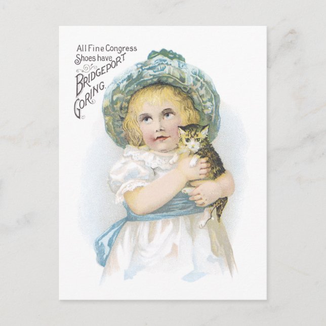 Cartão Postal Ad Label Victorian Girl with kitten Postcard (Frente)