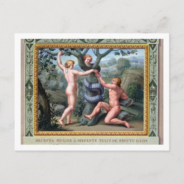 Cartão Postal Adam e Eve com a Serpente, ilustração de t (Frente)