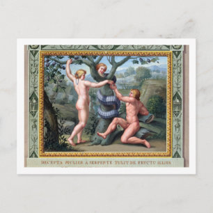 Cartão Postal Adam e Eve com a Serpente, ilustração de t