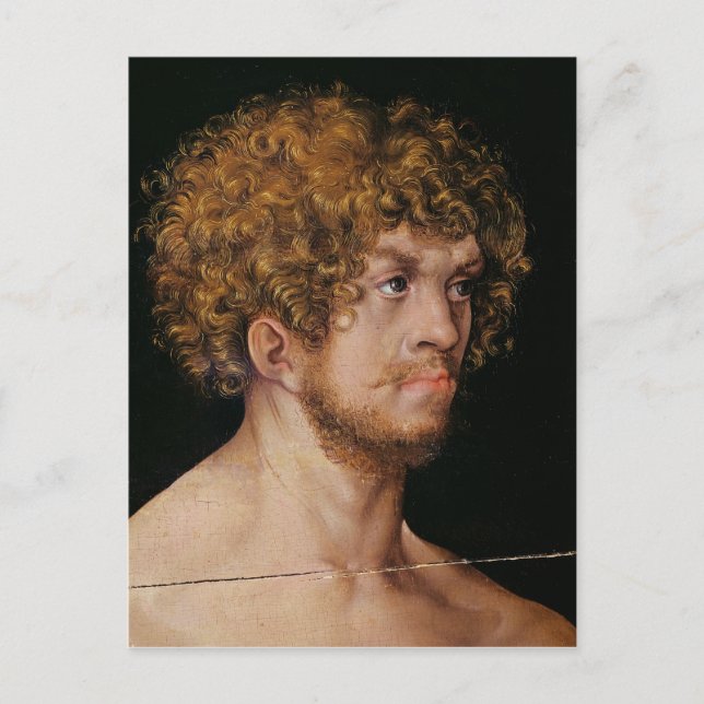 Cartão Postal Adam e Eve, detalhes da cabeça de Adão (Frente)