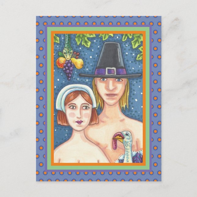 CARTÃO POSTAL ADAM & EVE PILGRIMS, BIBLICAL WHIMSY AGRADECIMENTO (Frente)