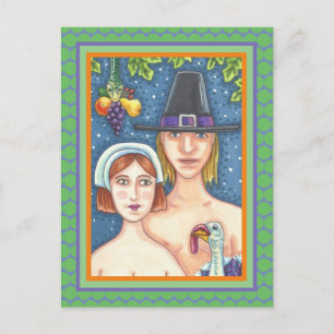 CARTÃO POSTAL ADAM & EVE PILGRIMS, BIBLICAL WHIMSY AGRADECIMENTO