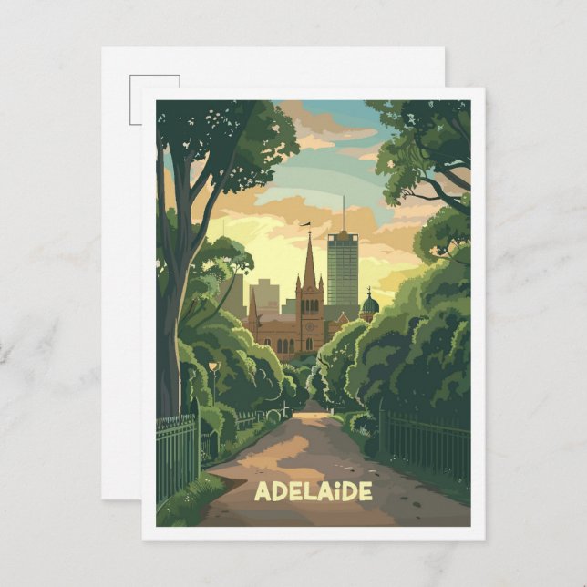 Cartão Postal Adelaide Austrália Art Viagens vintage (Frente/Verso)