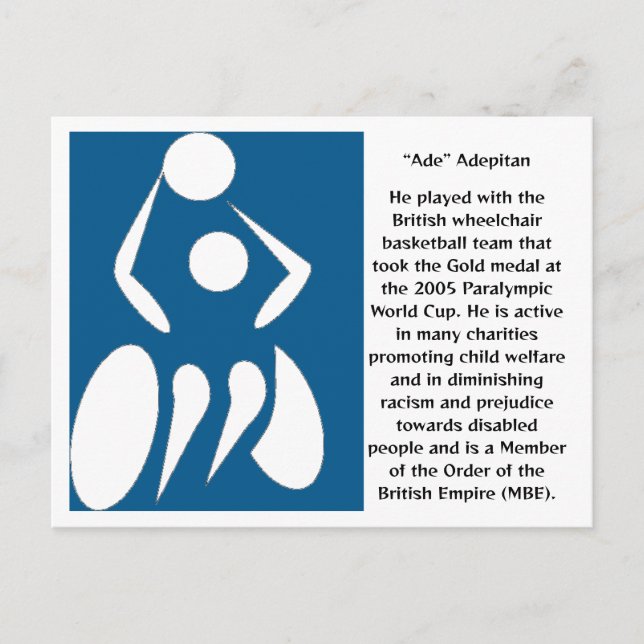 Cartão Postal Adepitan, jogador de basquete em cadeira de rodas (Frente)