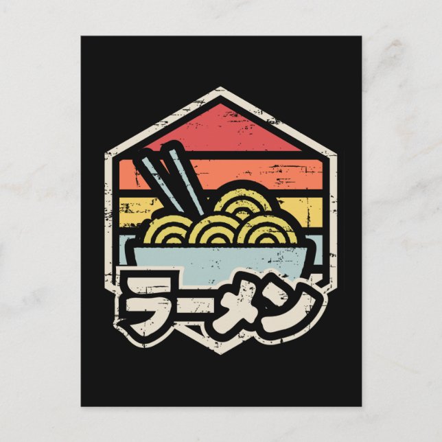Cartão Postal Adesivo Redondo Ramen Clássico de Insígnia Retro (Frente)