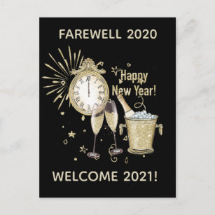 Cartão Postal Adeus 2020 Boas-vindas ao Dourado Ano Novo 2021