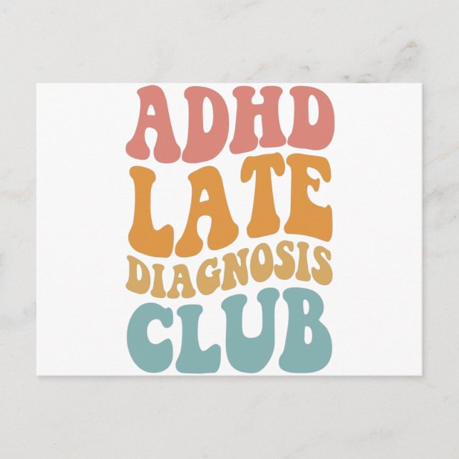 Cartão Postal AdHD: Diagnóstico tardio Clube Funny Neurodiversit (Frente)