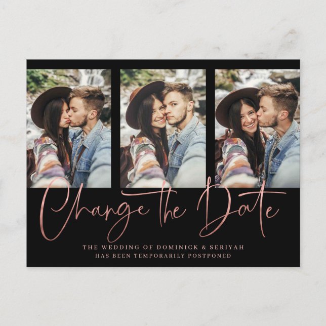 Cartão Postal Adiamento de Casamento Dourado de Rosa com Escrita (Frente)