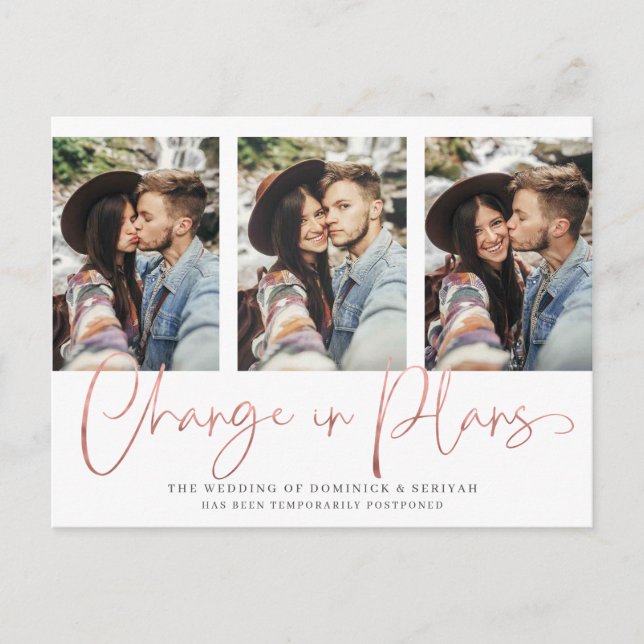 Cartão Postal Adiamento de casamento moderno manuscrito em rosa  (Frente)