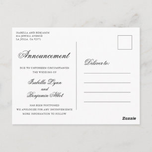Cartão Postal Adiamento de Casamento Negro e Branco Tradicional