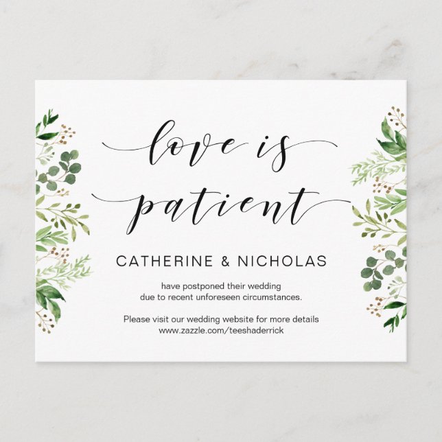Cartão Postal Adiamento de Casamento Verde, Negro, Moderno (Frente)