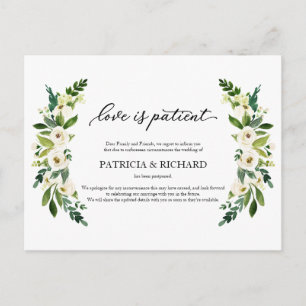 Cartão Postal Adiamento do Casamento Paciência do Amor Verde