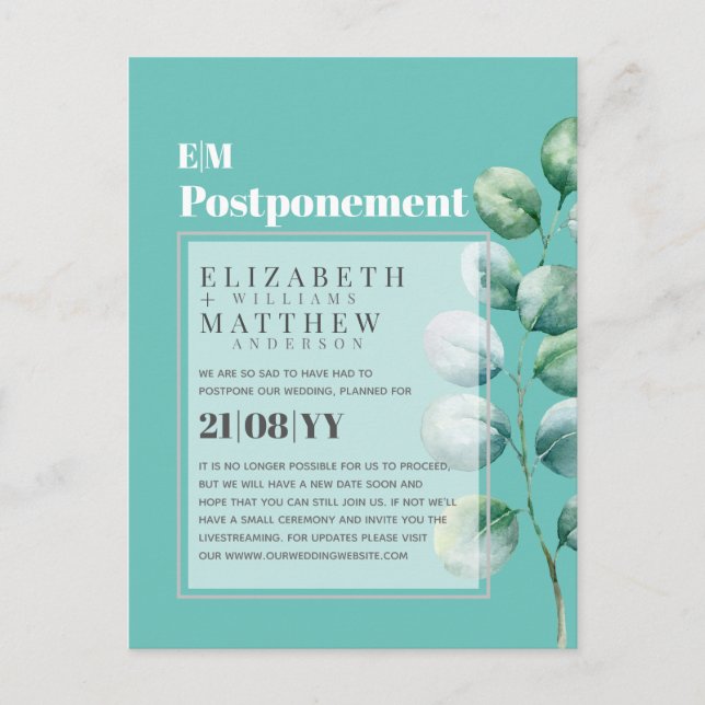 Cartão Postal Adiamento Eucalipto Verde Mudança de Planos (Frente)