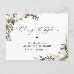 Cartão Postal Adiar a Data Floral Rústico de Inverno Adiado