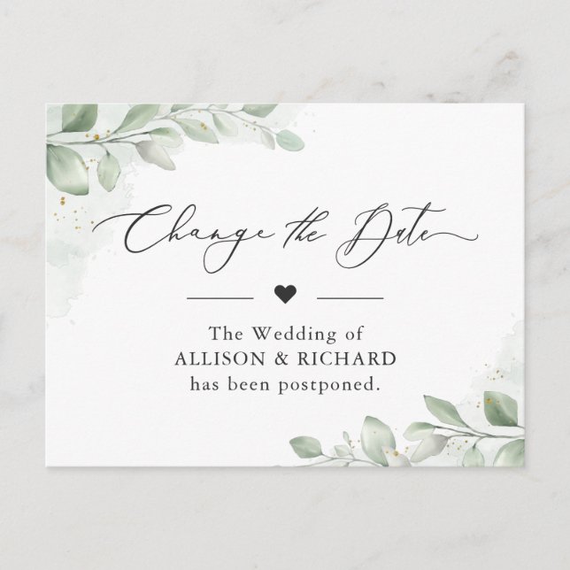 Cartão Postal Adiar Data Chic Greenery Eucalipto Adiado (Frente)