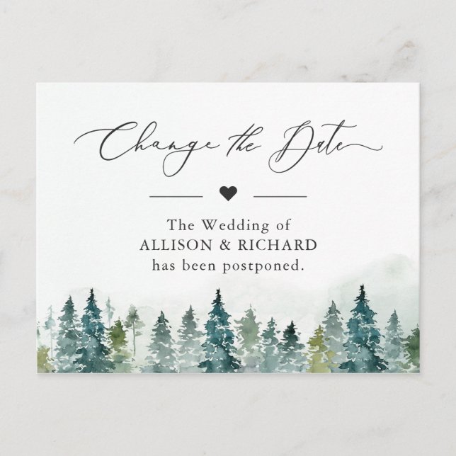 Cartão Postal Adiar Floresta de Inverno Pinheiros Adiada (Frente)