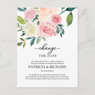 Cartão Postal Adiar O Blush Floral Data De Casamento