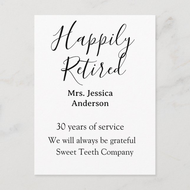 Cartão Postal Adição de aposentadoria feliz anos de serviço apos (Frente)