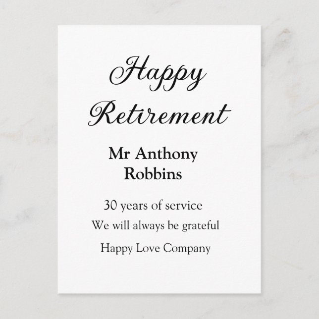 Cartão Postal Adição de aposentadoria feliz anos de serviço apos (Frente)