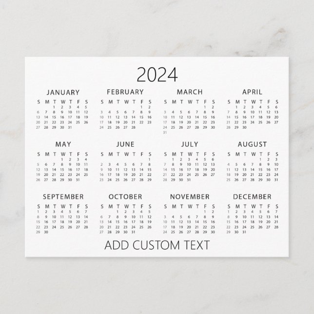 Cartão Postal adicionar seu próprio texto personalizado Calendár (Frente)
