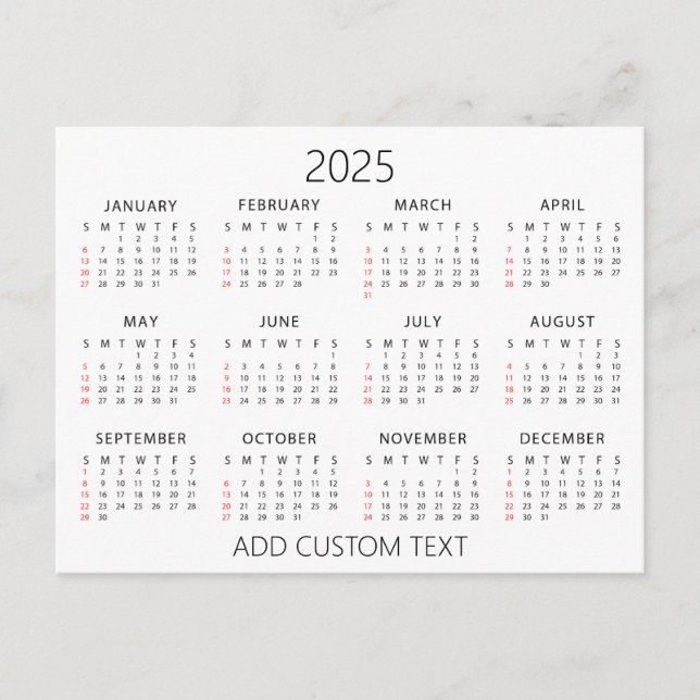 Cartão Postal adicionar seu próprio texto personalizado Calendár (Frente)