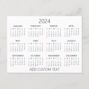 Cartão Postal adicione seu próprio texto personalizado Calendári