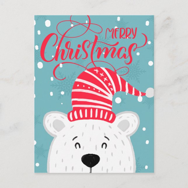 Cartão Postal Adicione sua foto | Feliz Natal Urso Polar de inve (Frente)