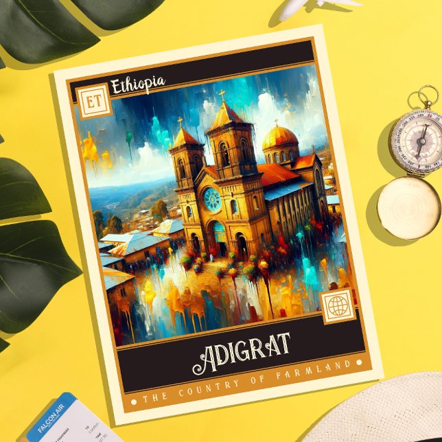 Cartão Postal Adigrat, Etiópia | Vintage Painting (Criador carregado)