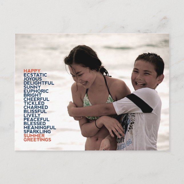 Cartão Postal Adjetivos de Saudações de Verão (Frente)