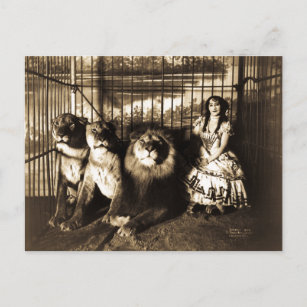 Cartão Postal Adjie e o Lions 1899 Vintage Circus