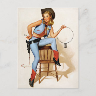 Cartão Postal Adjunto de Cowgirl Pin Up
