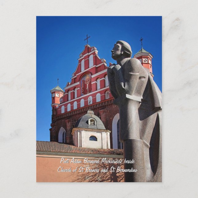 Cartão Postal Adomas Mickevicius, Poet Statue, Vilnius (Frente)
