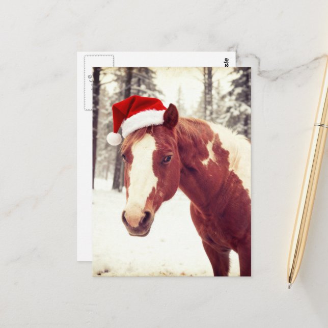 Cartão Postal Adorable and Cute Christmas Paint Horse (Frente/Verso In Situ)