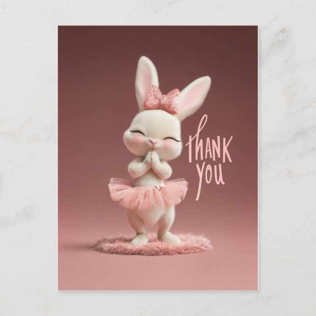Cartão Postal Adorable Baby Bunny in Pink Tutu Thank You (Frente)
