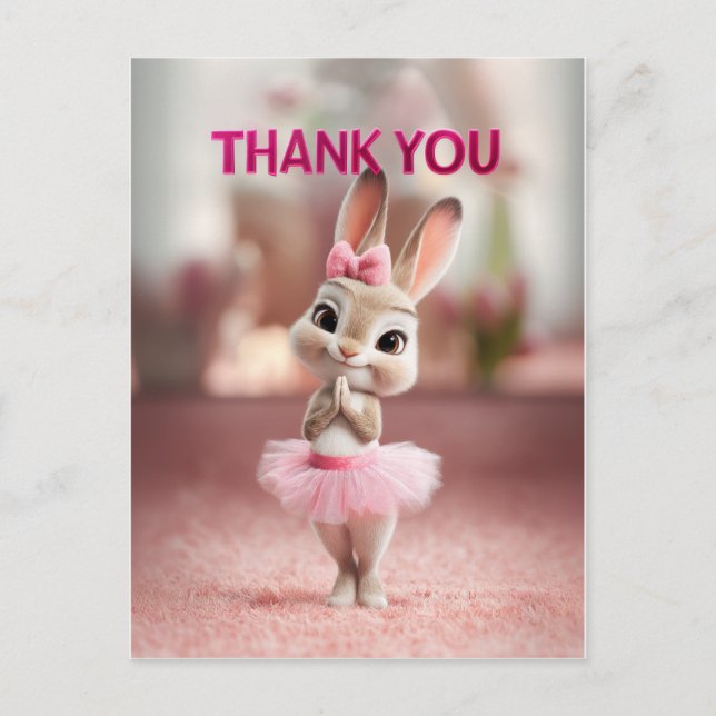 Cartão Postal Adorable Baby Bunny in Pink Tutu Thank You (Frente)