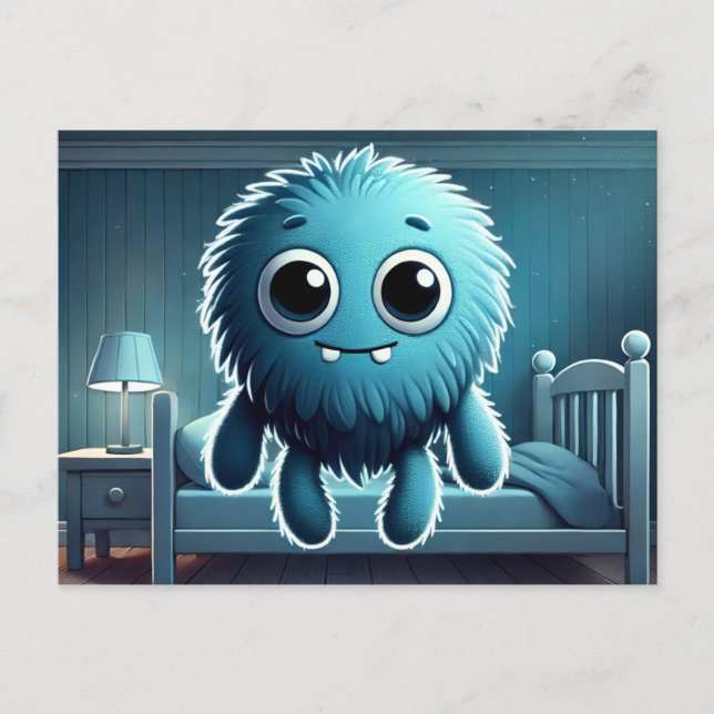 Cartão Postal Adorable Blue Fluffy Creature (Frente)