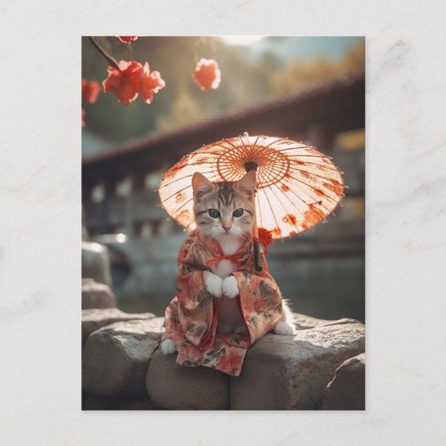 Cartão Postal Adorable Geisha Kitten (Frente)