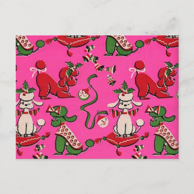 Cartão Postal Adorable Mid-century MCM holiday poodles on Pink   (Frente)