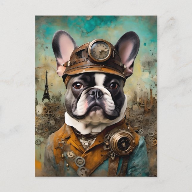 Cartão Postal Adorable Steampunk French Buldog (Frente)