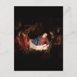 Cartão Postal Adoração dos Pastores por Honthorst