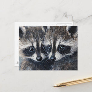 Cartão Postal Adoráveis Bebês Guaxinins Pintura IA