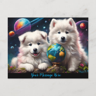 Cartão Postal Adoráveis Filhotes de Samoyed Fofos, Terra