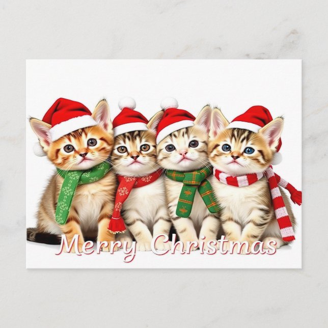 Cartão Postal Adoráveis gatos de Natal Pet Lover (Frente)