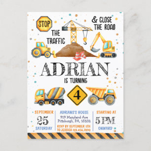 Cartão Postal Adoráveis veículos de construção em aquarela para 